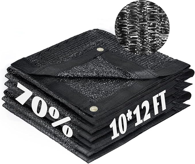 Cool Area 70% Sun Shade Cloth Mesh Tarp with Grommets for Plant Cover 10x12ft Patio Canopy Garden Pergola Greenhouse Car Barn Kennel Black