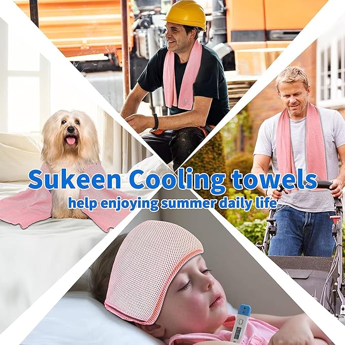 Sukeen 4 Pack Cooling Towel (40"x12") for Sweat, Quick-Drying Neck Cooling Wraps, Soft & Breathable Chilly Sports Towel for Yoga, Sport, Running, Workout, Cooking, Microfiber