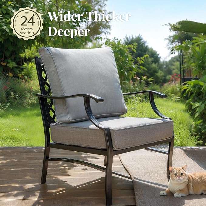 Patio Furniture Set with Fire Pit Table, 5 Pcs Metal Outdoor Conversation Set, 4 Single Chairs with 5.75" Extra Thick Cushion and 28" Fire Pit Table for Backyard Deck, Grey