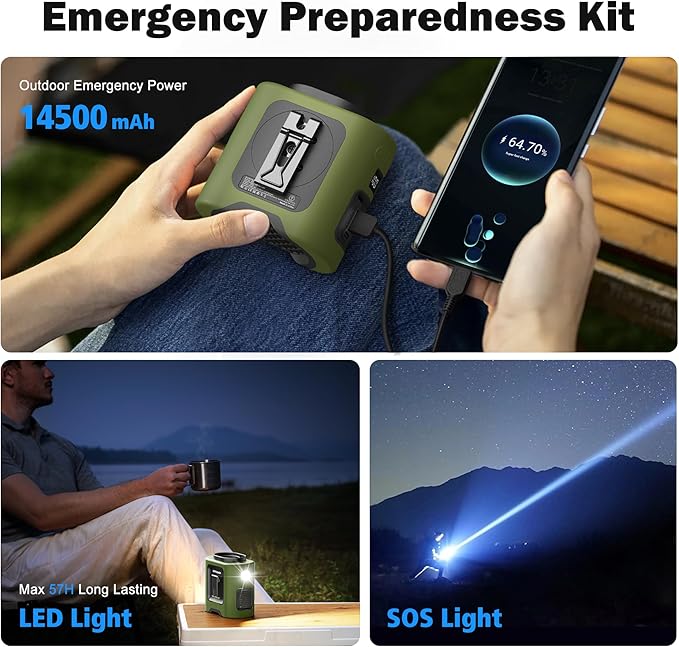 KITWLEMEN 14500mAh Portable Waist Fan - Personal Clip on Belt Fan, 5 Speed 67H Cooling, Rechargeable Battery Operated, Wearable with Lanyard & Light for Camping, Travel, Jobsite (Green)