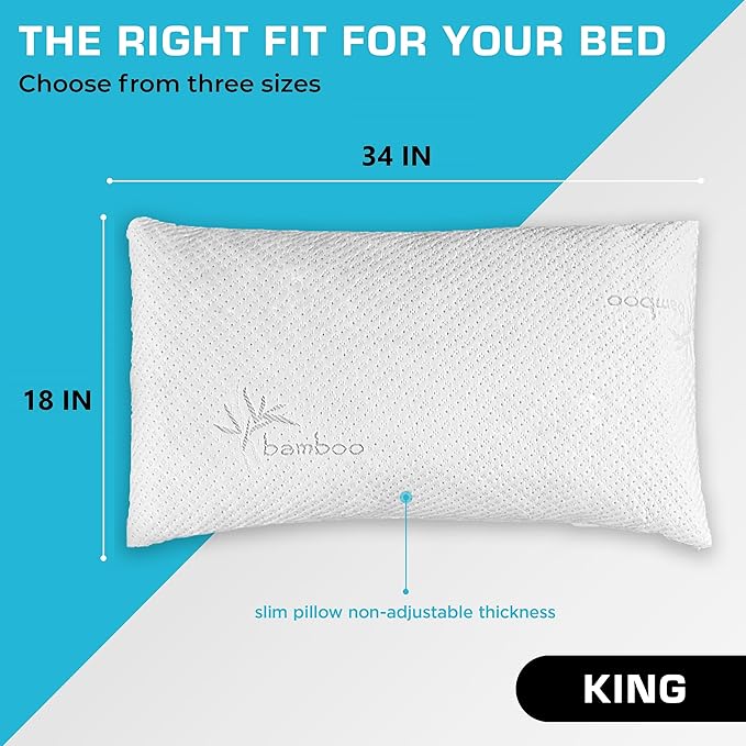 Xtreme Comforts 2-Pack Memory Foam Pillows Made in The USA - King Size, Slim Cooling Pillow for Sleeping on Side, Back & Stomach - Firm and Soft Bed Pillows