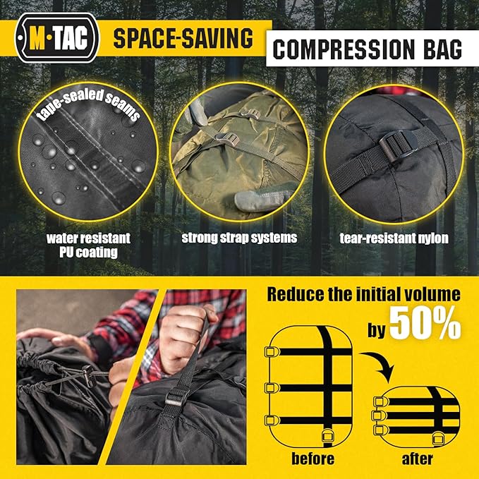 M-Tac Compression Stuff Sack for Sleeping Bag Military Water Resistant Compression Bag Lightweight Nylon Compression Sack for Travel, Camping, Hiking, Outdoor