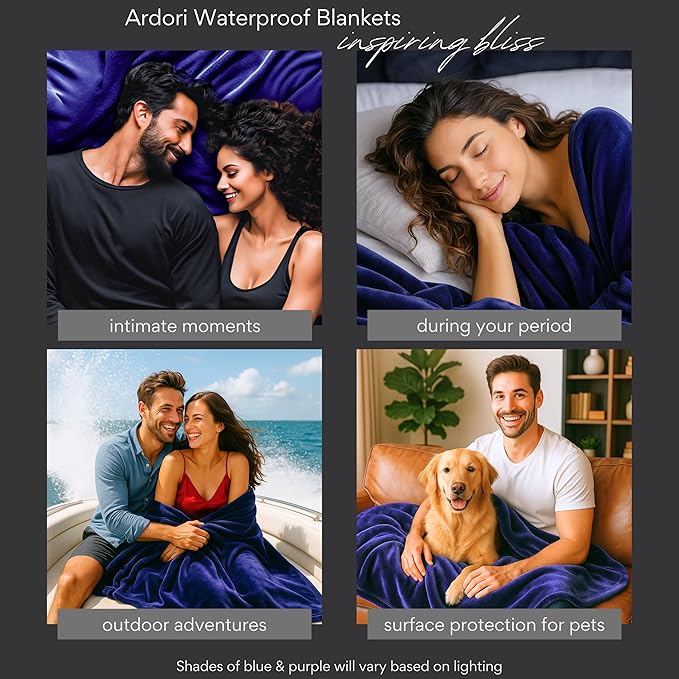 Waterproof Blanket King Size (Indigo, 82x82") Absorbent, Leakproof Fleece Protector for Bed, Couch - Water Proof and Stain Resistant, Plush Throw Blankets, Moisture Repellant Top Cover, Sherpa Throws