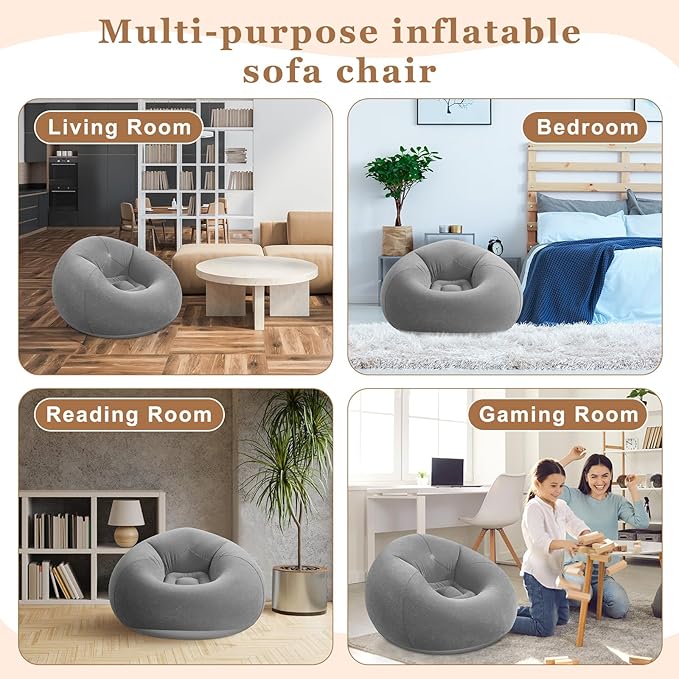 Realspring 6 Pcs Bean Bag Chairs for Adults Inflatable Chairs with Electric Air Pump,Blow up Couch Folding Portable Inflatable Couch Lazy Sofa for Reading Living Room Camping (Gray)