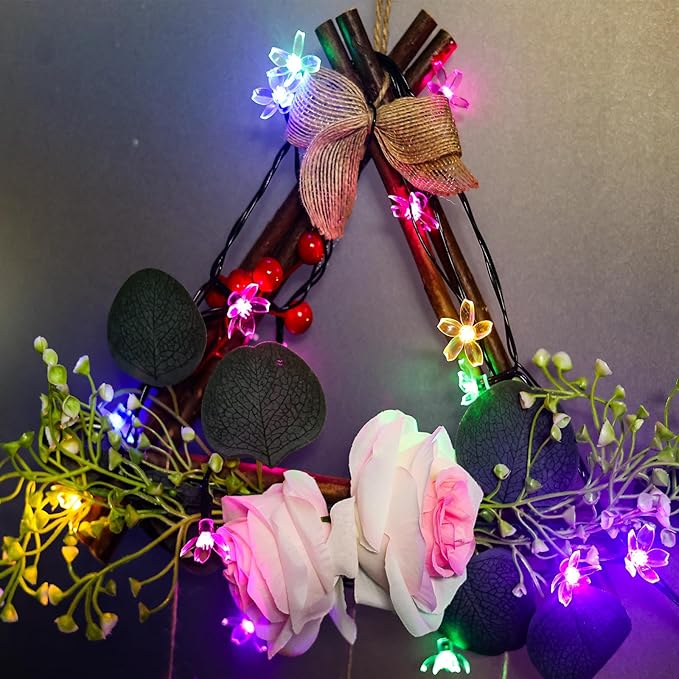 Decorative Colored Pastel Flower String Lights, 33ft 100 LED USB Plug in Cherry Blossom Spring Summer Decoration with Timer for Bedroom Patio Wedding Christmas Easter Hanging, Multicolored