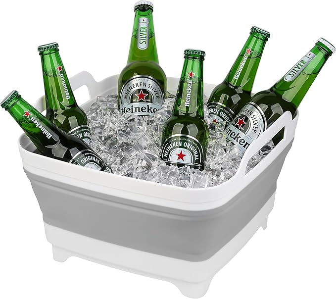 2 Pack Dishpan for Washing Dishes, 2.4Gal/9L Wash Basin with Draining Plug Carry Handles, Collapsible Bucket for Cleaning, Portable Sink, Foldable Plastic Tub