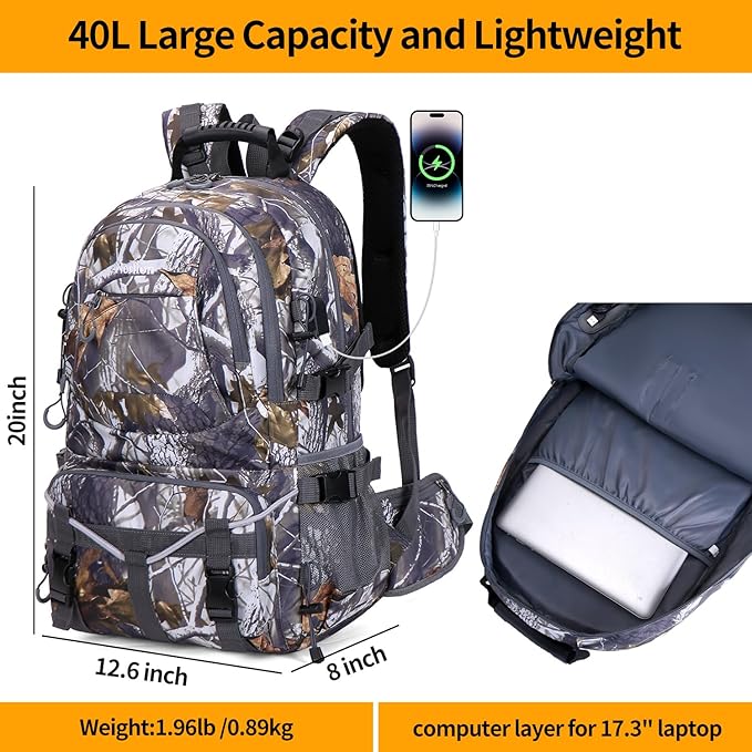 Nerlion 40L Hiking Backpack Travel Backpack for Men Women Camping Waterproof Outdoor Hiking Daypack Lightweight Backpack (Yellow Leaves)