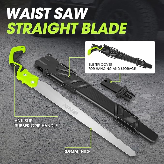 DNA MOTORING 15.5in Hand Pruning Saw, Hand-Held Garden Saw, Straight Blade Waist Saw for Tree Branches Trimming, Gardening, Woodworking, w/Scabbard, TOOLS-00593