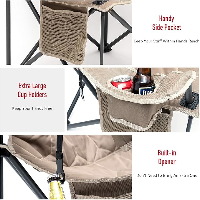 SUNNYFEEL XL Oversized Camping Chair, Folding Camp Chairs for Adults Heavy Duty Big Tall 500 LBS, Padded Portable Quad Arm Lawn Chair with Pocket for Outdoor/Picnic/Beach/Sports