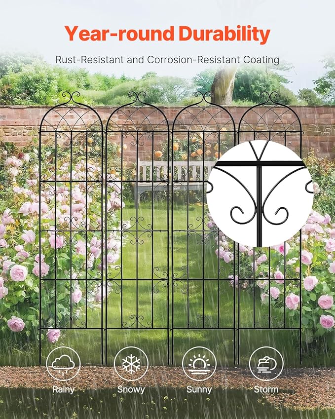 VEVOR Garden Trellis for Climbing Plants, 87 x 20 in, 4 Packs Rustproof Metal Garden Flower Trellis, Outdoor Climbing Rose Trellis Cucumbers Support, Decorative Clematis Trellis for Courtyards Lawns