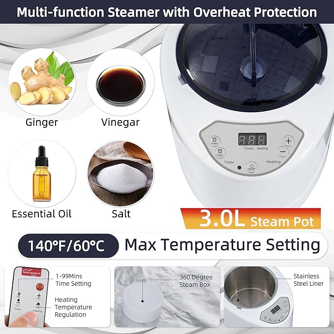 Portable Steam Sauna, Full Size Portable Sauna for Home, Sauna Tent Sauna Box with 3.0L Steamer, Remote Control, Folding Chair, 9 Levels