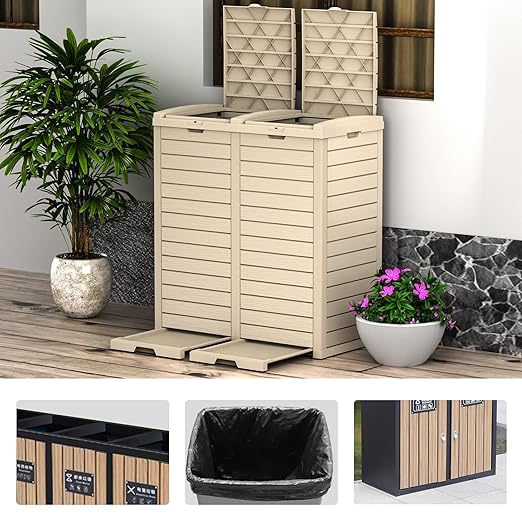 Vixzen 68Gallon Outdoor Trash Can with Lid,Waterproof Resin Waste Bin,Lightweight,Large Sturdy Garbage Bin for Patio,Kitchen,Backyard,Gray