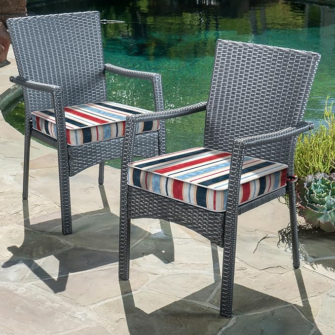 LVTXIII Patio Chair Cushions 19"x19"x3", Water-Repellent Outdoor Seat Cushions for Patio Furniture, Square Chair Pads with Ties for Home Garden Decoration, Set of 2, Stripe Red Blue