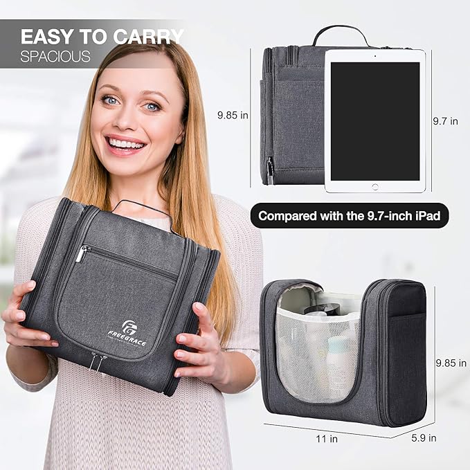 Hanging Toiletry Bag Extra Large Capacity | Premium Travel Organizer Bags For Men And Women | Durable Waterproof Nylon Bathroom, Shower, Makeup Bag For Toiletries, Cosmetics, Brushes