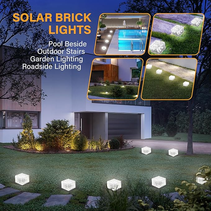 Solar Brick Lights Outdoor Waterproof Patio Brick Lights Garden Decor for Outside 3 Packs for Patio,Yard,Walkway,Pathway Decor