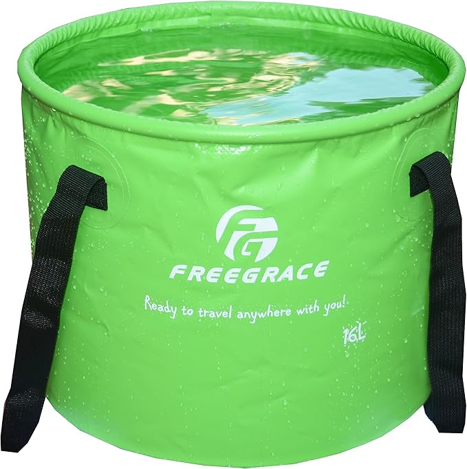 Premium Collapsible Bucket by Freegrace - Compact Portable Folding Water Container - Lightweight & Durable - Includes Handy Tool Mesh Pocket