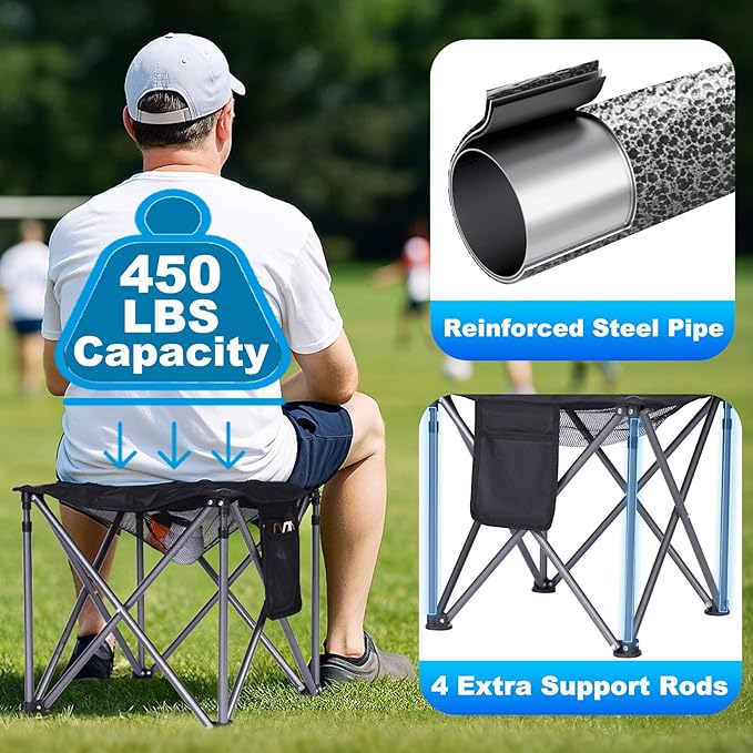 2 Pack Camping Stool Oversized Camping Foot Stool Ottoman Padded Camping Chair Foot Rest 450 lbs Heavy Duty Camp Stool Foldable Footrest