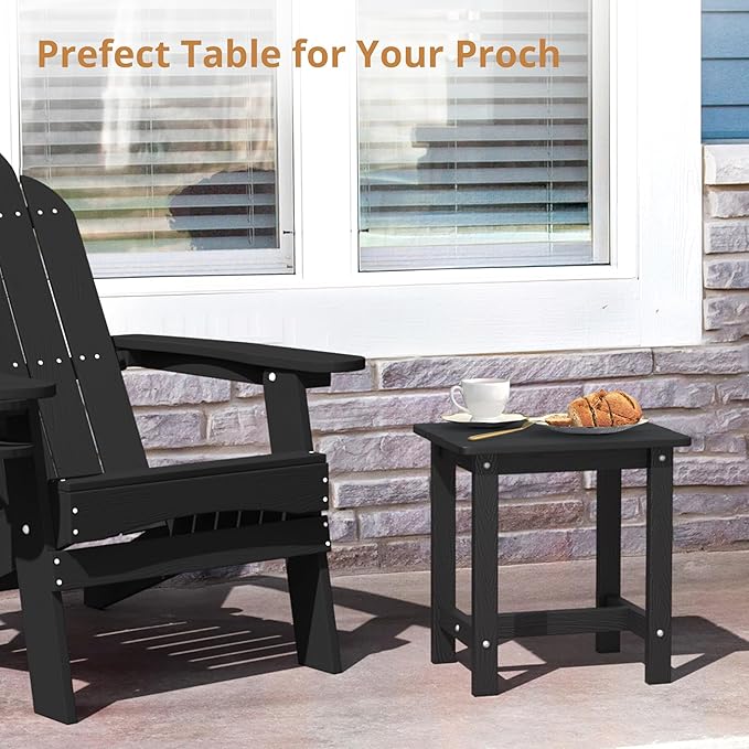 LUE BONA Outdoor Side Table, HDPS Small Outdoor Adirondack Side Tables, Outside End Table for Patio, Porch, Deck, Pool, Weather Resistant/Easy Maintenance, Black