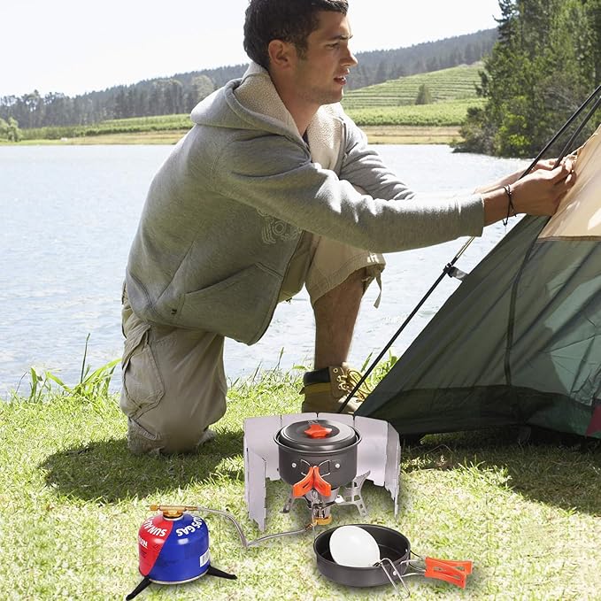 REDCAMP Folding Outdoor Stove Windscreen, 9 Plates Aluminum Camping Stove Windshield with Carrying bag, Lightweight Butane Burner Windshield