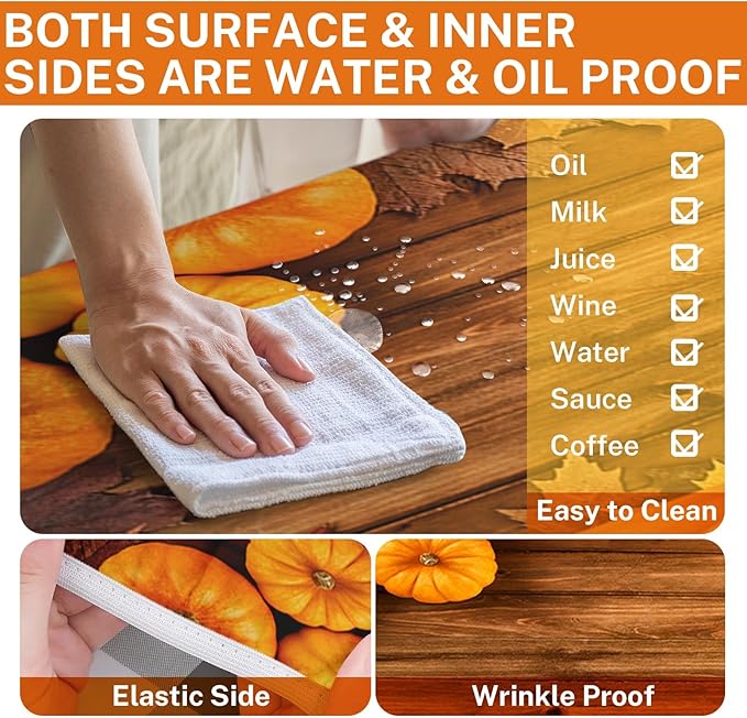 Picnic Table Cover with Bench Covers Elastic Edges, Pumpkin Fall Fitted Table Cover, Outdoor Patio Camping Essentials 72 Inch 3PCS, Waterproof Camping Fitted Tablecloth with Drawstring Bag