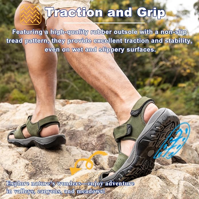 Men's Sport Sandals Closed Toe Leather Hiking Athletic Walking Outdoor Beach Trail River Fishing Water Shoes Lightweight Comfortable Waterproof