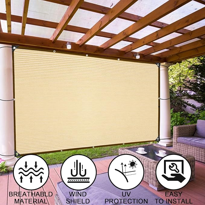 Shade Cloth - Pergola Sun Shade 90% Outdoor Shade Fabric with Grommets for Pergola Cover Patio Gazebo Deck Garden Porch Wheat(6 * 6FT)