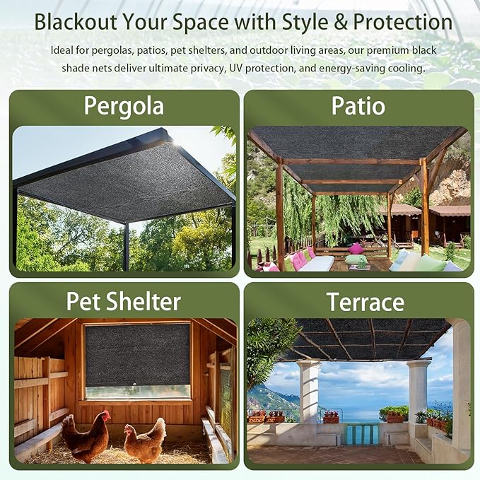 50% Black Shade Cloth, 13 x 13 FT Sun Shade Net with Grommets, Garden Sunblock Shade Cloth Shading for Greenhouse, Plant, Pergola, and Backyard Patio