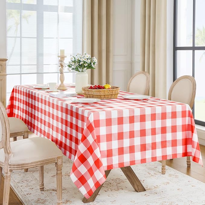 Softalker Gingham Checkered Rectangle Tablecloth - Waterproof Buffalo Plaid Table Cloth Stain Resistant Washable Table Cover for Picnic/Camping/Outdoor - Red and White, 54 x 78 Inch