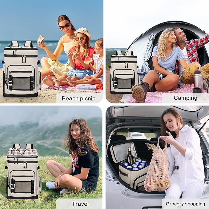 Large Waterproof Insulated Cooler Backpack for Men & Women, Leak Proof Cooler Backpack for Camping, Beach, Fishing, Picnic, Travel, Outdoor, 30L, 48Cans