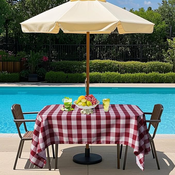 Poise3EHome Outdoor Tablecloth Rectangle with Umbrella Hole Waterproof Plaid Tablecloth for Christmas Spring Picnic Party Patio Table Camping, Red and White Checkered (52X70 Zipper)