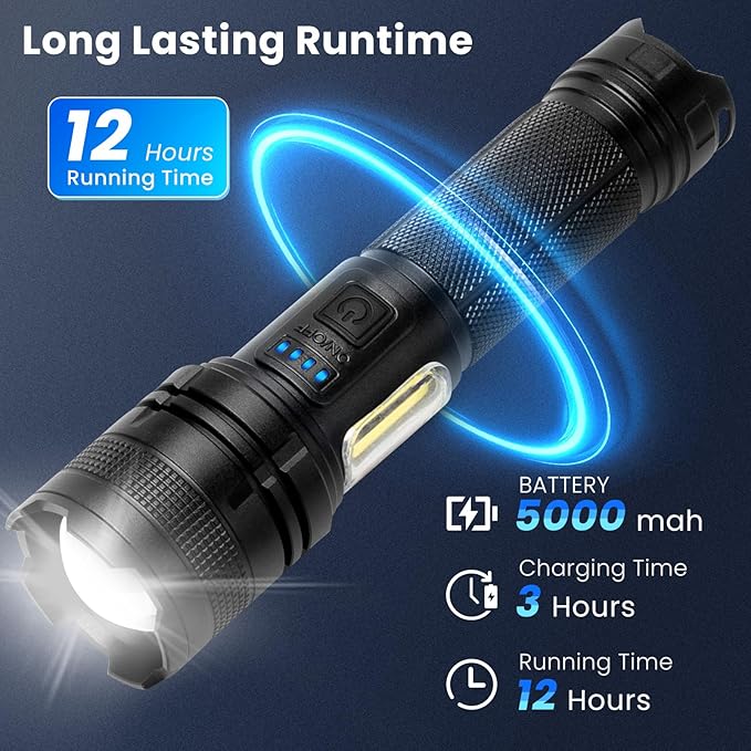THY TRY Rechargeable LED Flashlights High Lumens, 90000LM Super Bright Flashlights with 7 Modes, High Powered Handheld Flash Light for Home Camping Hiking Night Work (2 Pack)
