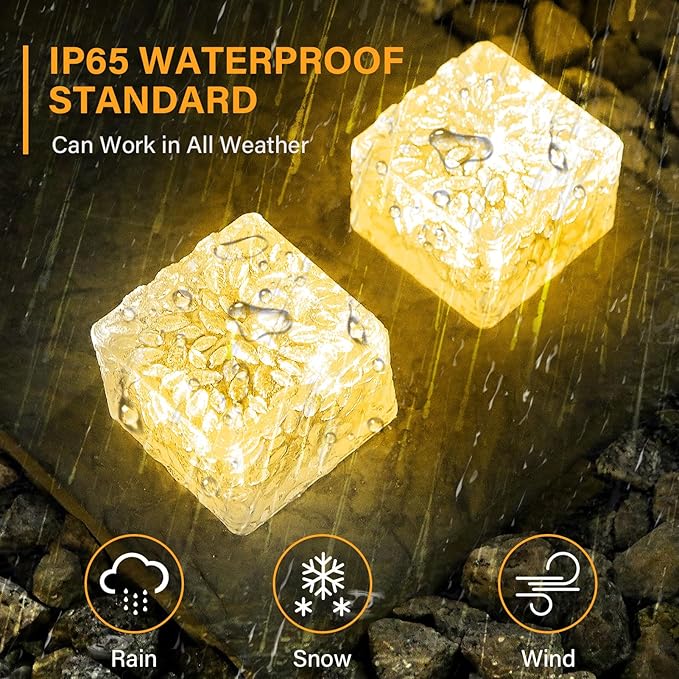 Solar Brick Lights Outdoor Waterproof Patio Brick Lights Garden Decor for Outside 6 Packs for Patio,Yard,Walkway,Pathway Decor