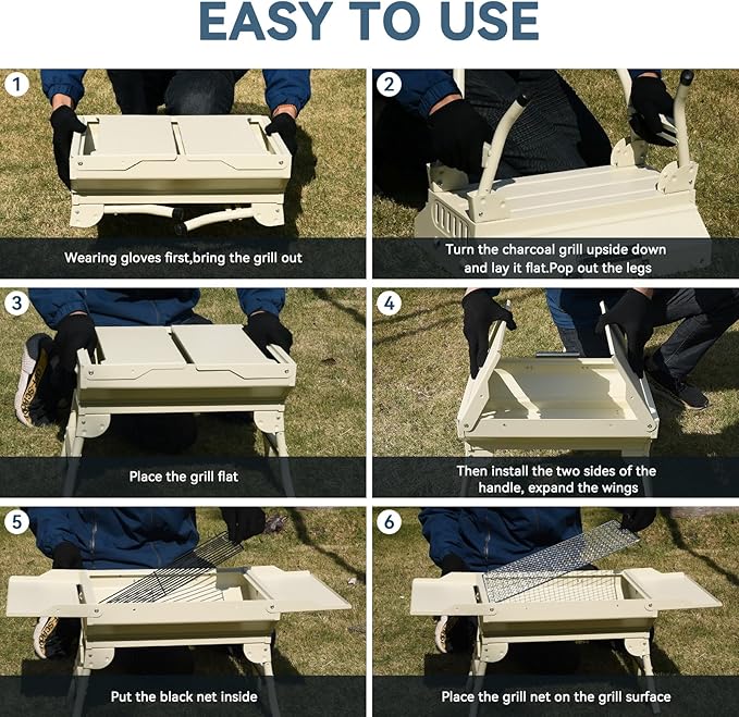 Portable Charcoal Grill Foldable Grills BBQ Grill Charcoal Small Grill for Travel, Camping, Outdoor Cooking, Backyard, Hiking, Patio Garden, Picnics,Beige