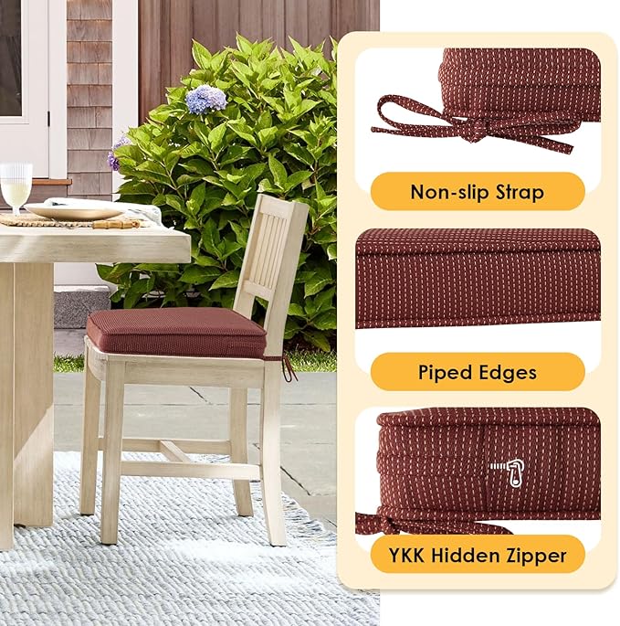 Outdoor Square Corner Seat Cushion, 19"x19"x3", Set of 4, Non Slip Seat Cushion Pads with Removable Cover for Patio Furniture, Garden Yard Lawn, Tan Dotted Red Base