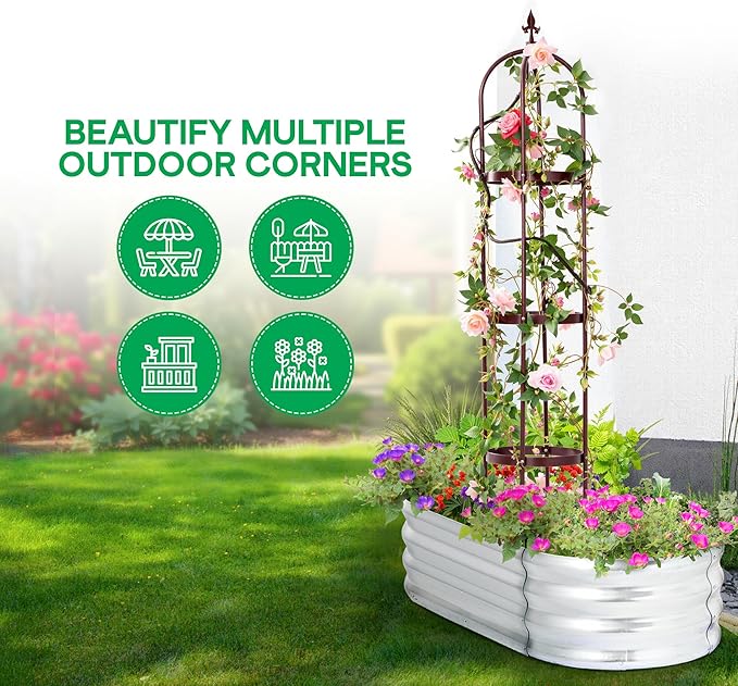 Idzo Trellis for Climbing Plants Outdoor, Garden Trellis Steel, Obelisk Design Hammer Stone Coated, 2025 Bronze Color, Vertical Support for Climbing Plants, Decorative for Outdoor & Indoor Use