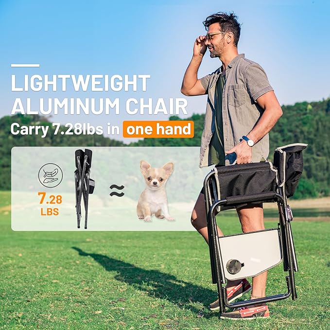 TIMBER RIDGE Aluminum Oversized Camping Chair, Lightweight Portable Directors Chair with Side Table Detachable Side Pocket for Outdoor Camping, Lawn, Picnic, Support 400lbs Black 2 Pack