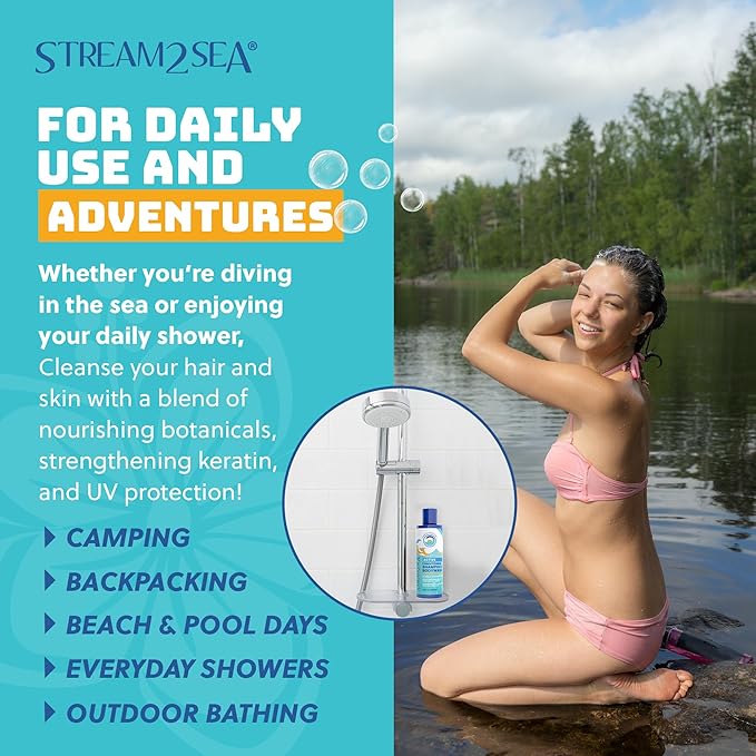 Non Toxic Shampoo and Conditioner, Body Wash 3 in 1 for Swim - Reef Safe Swimmers Shampoo for Men, Women or Kids - All Natural Organic Shampoo and Conditioner Set with Biodegradable Soap for Camping