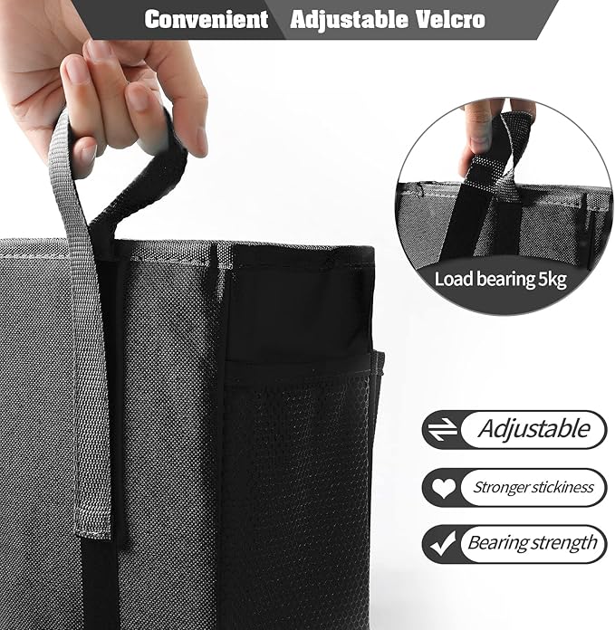 Bunk Bed Organizer, Bedside Caddy Hanging Bed Organizer Storage Bag with 4 Pockets and 2 Hooks, for College Dorm Rooms Bed, Hospital Bed, Baby Bed Rails, 600D Oxford Cloth (Black)