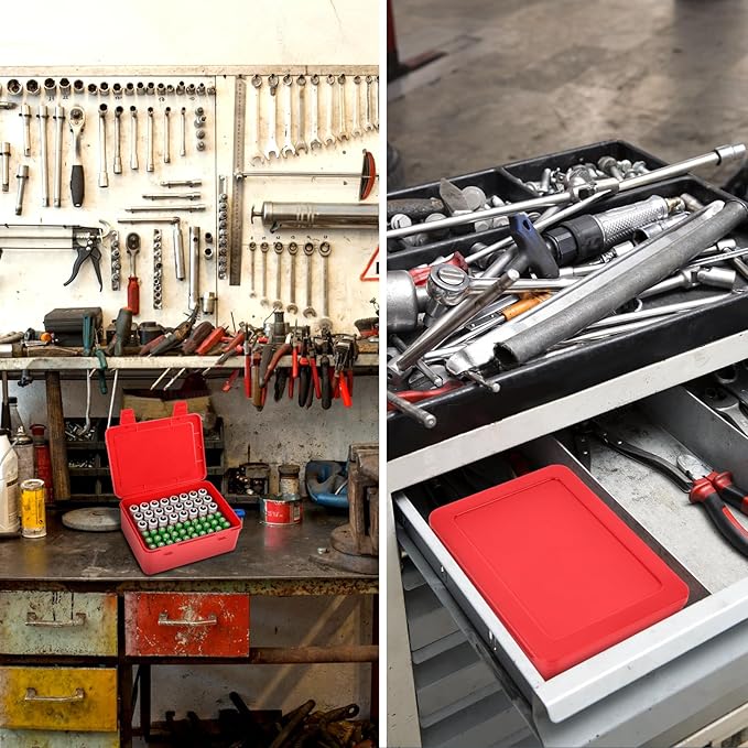 FULLCASE Battery Storage Organizer Holder Holds 54 AA AAA Batteries, Box Cases Garage Container, Home Drawer Organization Dispenser (Case Only) Red