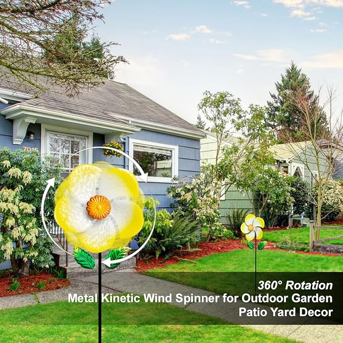 2 Pack Metal Wind Spinners for Garden Decor - Outdoor Windmill Sculptures, Durable Yard Art Wind Spinners Metal Wind Spinner for Patio Lawn Ornament, Vibrant Orange Garden Spinners