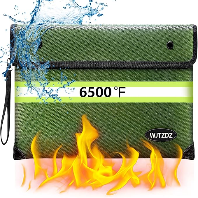 Upgraded Fireproof Money Bag, 10 Layers of Heat Insulated Materials, 6500F Fireproof, Waterproof Zipper, Reflective Strip, Document Bag with Handle for Cash, Important Documents