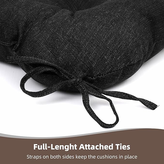 RACE LEAF Outdoor Cushions 19" x 19" Patio Chair Seat Pads, Set of 2 Thick Fill Tufted Square Patio Cushions, Water-Resistant Olefin Chair Seat Cushion with Ties for Non-Slip Support, Black