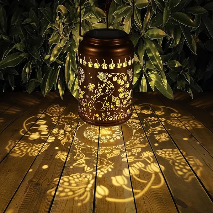 Solar Lanterns Outdoor Waterproof Hummingbird Garden Decor Christmas Gifts for Women Mom Grandma Hanging Lights Metal Decoration Outside for Yard, Patio,Backyard,Porch(Cat and Butterfly)