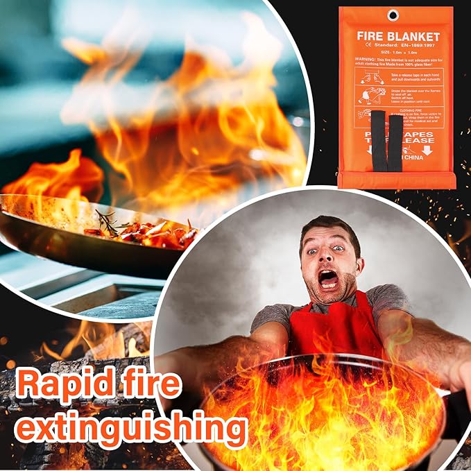 Macarrie 10 Pack 39” x 39” Fire Blanket Emergency for Home Kitchen Safety Suppression Blanket Fiberglass Fireproof Survival for Car Office (Orange)