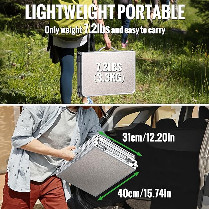GARLLEN Folding Table for Camping, 3-Adjustable Height Lightweight Folding Picnic Table with Storage Bag, Portable Aluminum Outdoor Table for Outside, Camping, BBQ, 34.2" L x 15.7" W