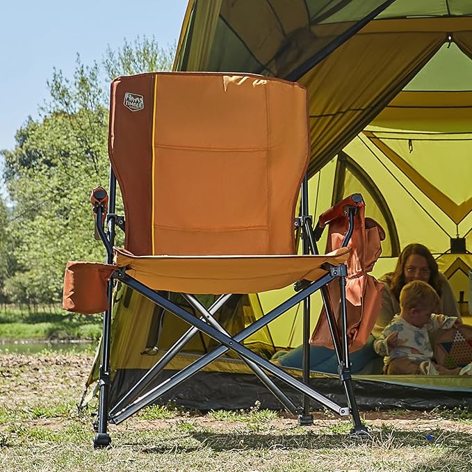 TIMBER RIDGE Oversized Folding Camping Chair High Back Heavy Duty for Adults Support up to 500lbs with Cup Holder, Side Pocket Cooler Bag