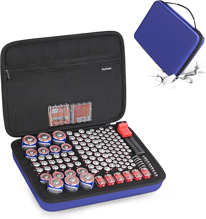 Battery Organizer Storage Case for AA AAA C D 9V, for 7 Batteries Variety Pack 111 Batteries Mesh Bag (Battery Not Included)