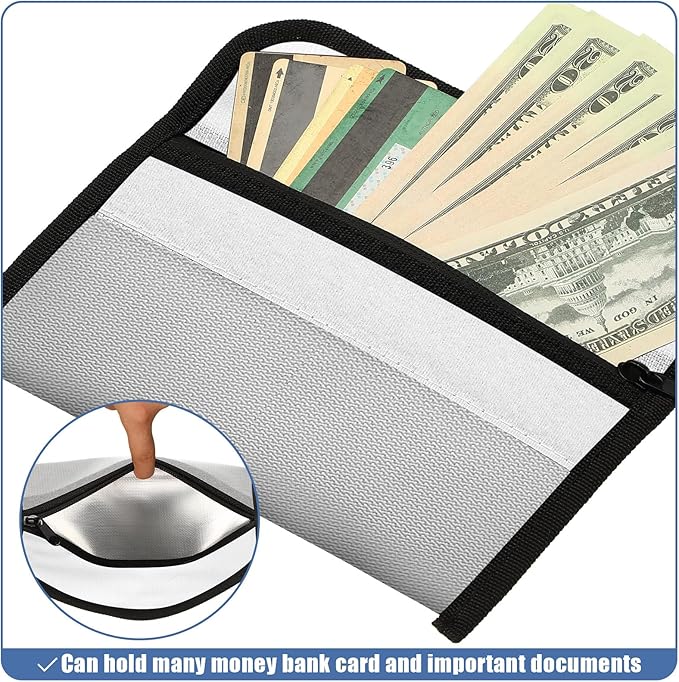 Leinuosen 6 Pack Small Fireproof Bag 8 x 5 Inch Fireproof Money Waterproof Pouch Document Bag with Zipper Silicone Coated Money Holder Safe Accessories for Valuables Passport (Silvery)