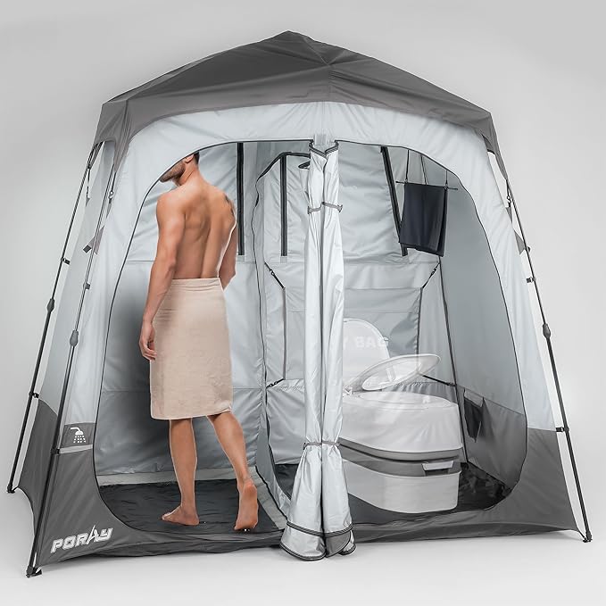 Camping Shower Tent Deluxe Changing Room Easy Set Up Privacy Shelter,Large Toilet Tent with Floor Drain Design for Beach, Camping,Hiking with Stakes and Ropes for Stability