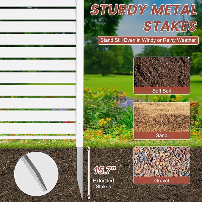 LILYPELLE 38in W x 60in H Air Conditioner Fence, 1 Panel PVC Outdoor Privacy Screen with Metal Stakes, Outside Trash Can Pool Equipment Enclosure Panels Decorative Fences